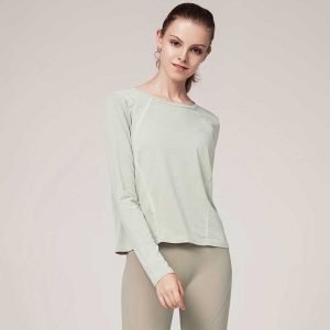 Bodybuilding shirts wearing on both sides.long sleeve quick dry sports running for women sportswear,beauty back yoga tops.