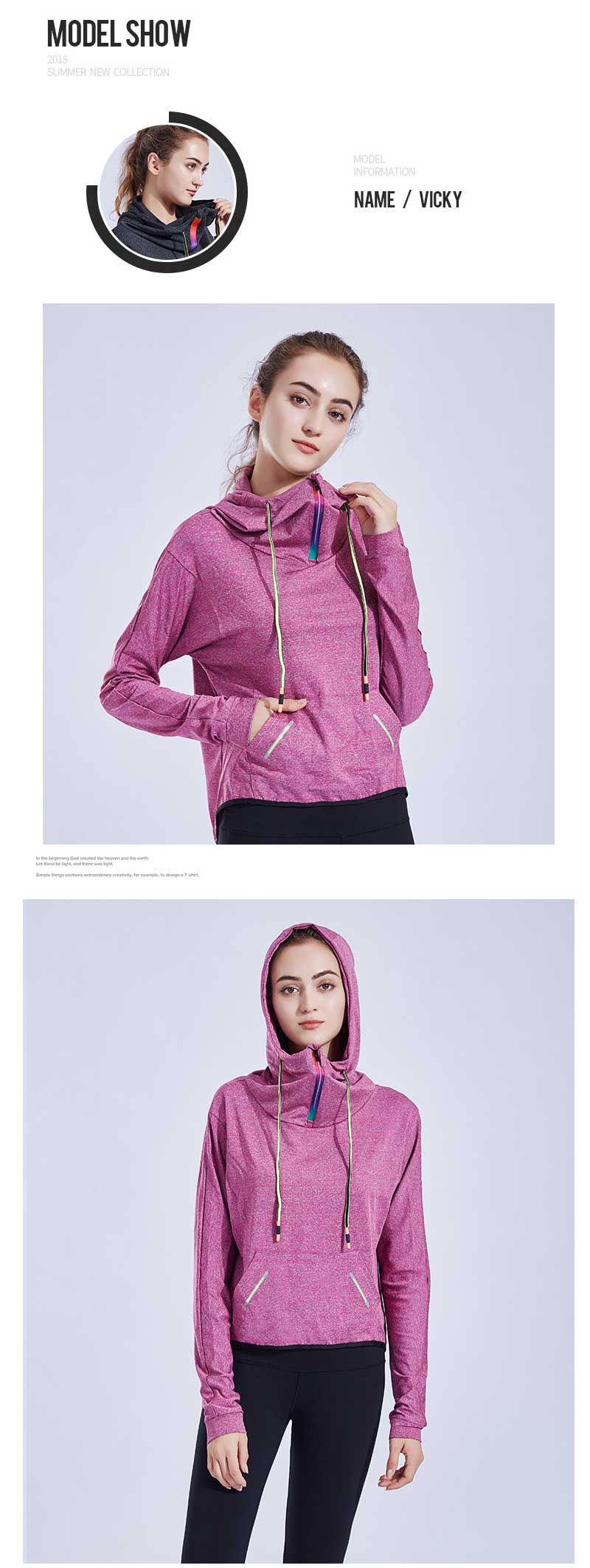 Funnel-neck-hoodie-model-show-pink-color