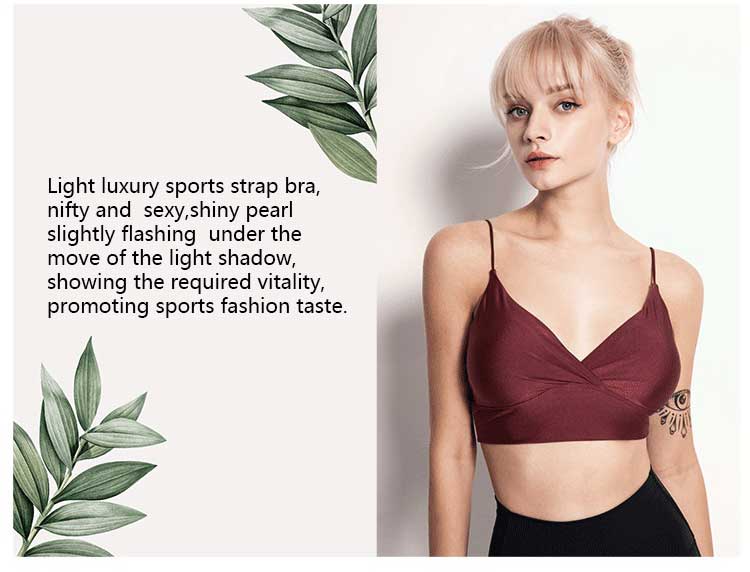 light luxury sports strap bra, nifty and sexy,shiny pearl slightly flashing under the move of the light shadow, showing the required vitality, promoting sports fashion taste.