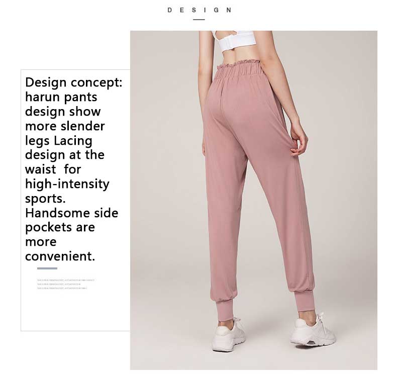 Design concept: harun pants design show more slender legs .Lacing design at the waist for high-intensity sports. Handsome side pockets are more convenient.