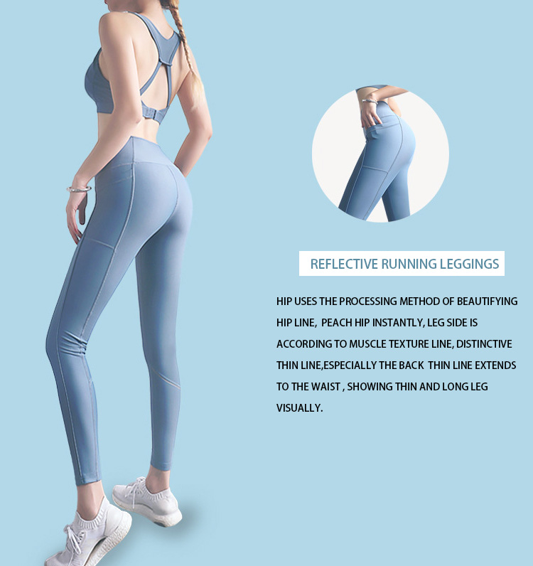 This reflective running leggings fitness pants are made of comfortable fabric,wrapping more stronger and tighter to show good figure