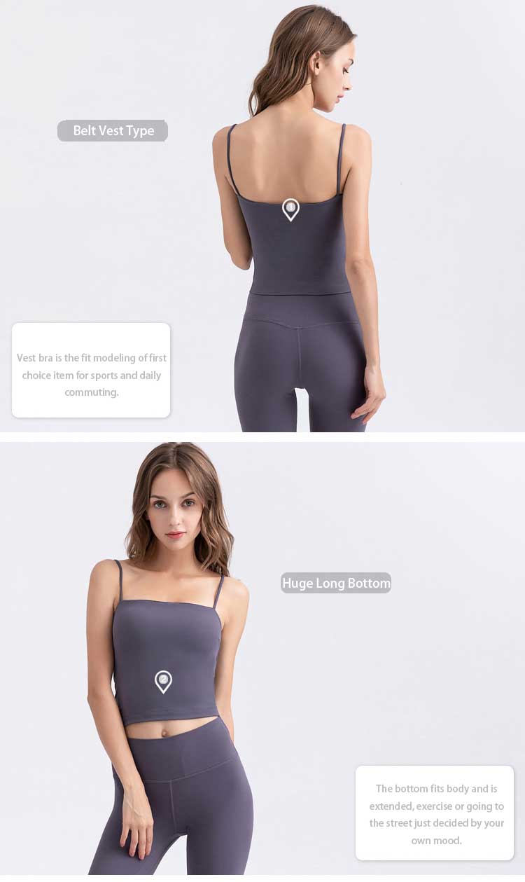 Yoga bra tops with tiny belts,Belt vest type design highlights the clavicle line