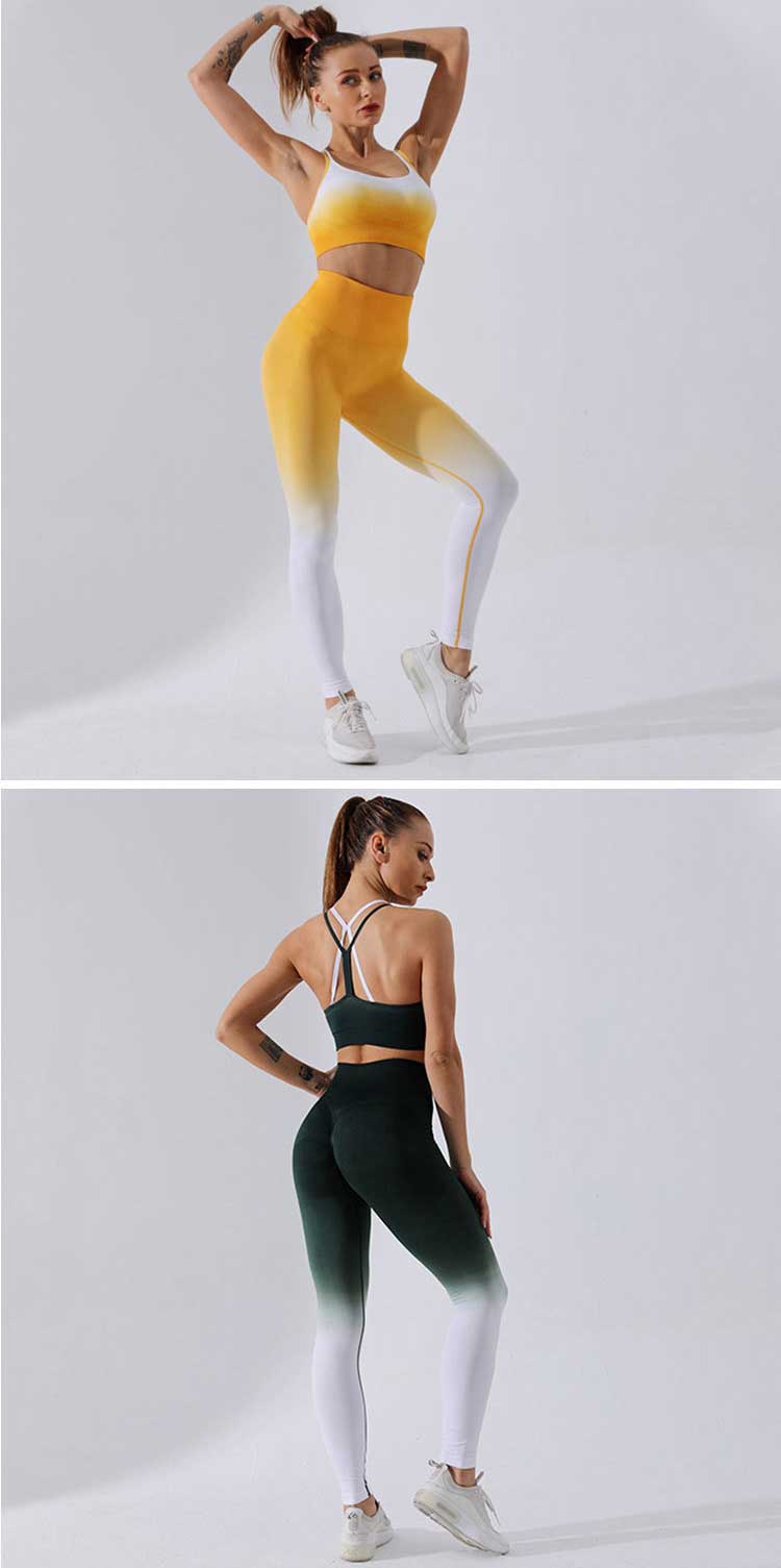 Womens seamless leggings with gradient color design and high waist slim tight yoga fitness pants