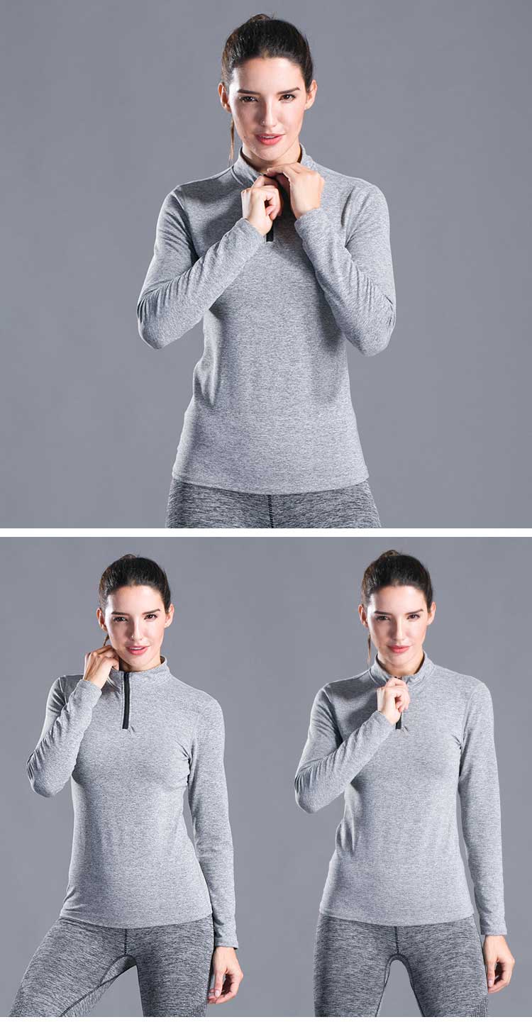 Elastic tight stand up collar high neck workout shirt