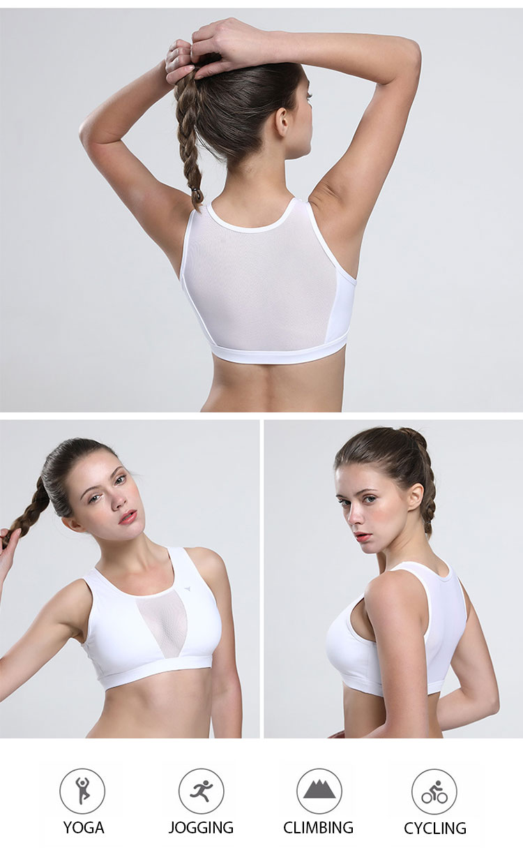 Moisture wicking sports bra large mesh yarn stitching design on the back