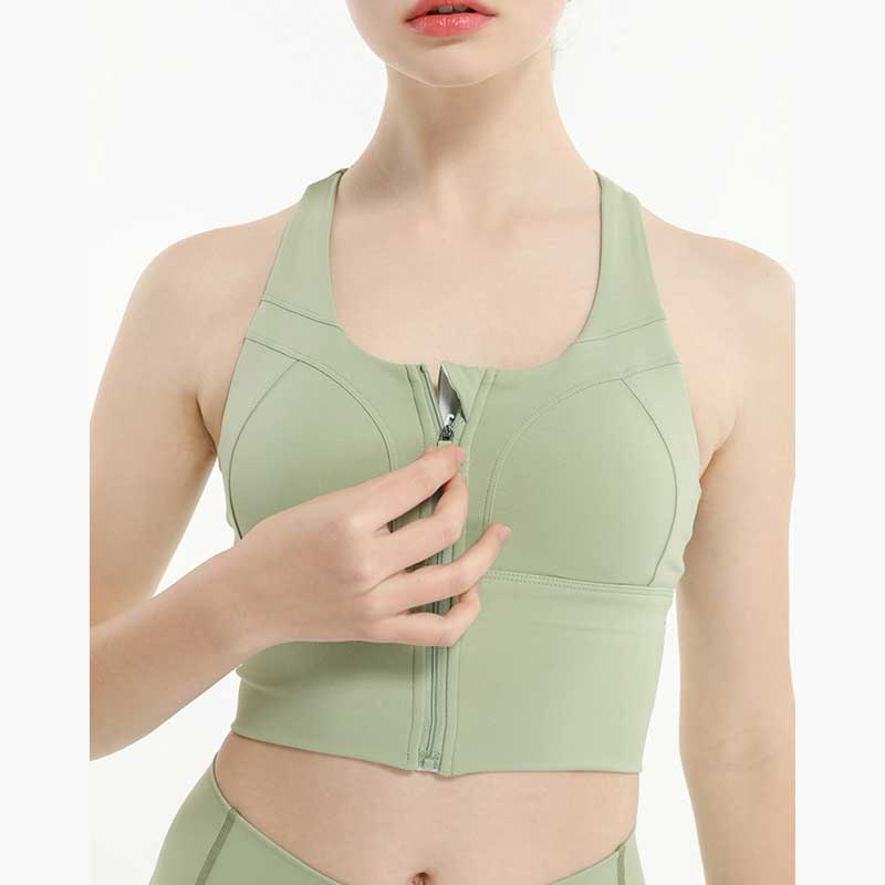 Front closure sports bra with zip sports shockproof fitness bra