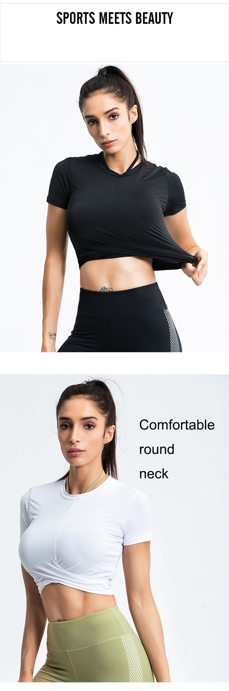 Loose t shirts for gym with micro - perspective mesh blouse