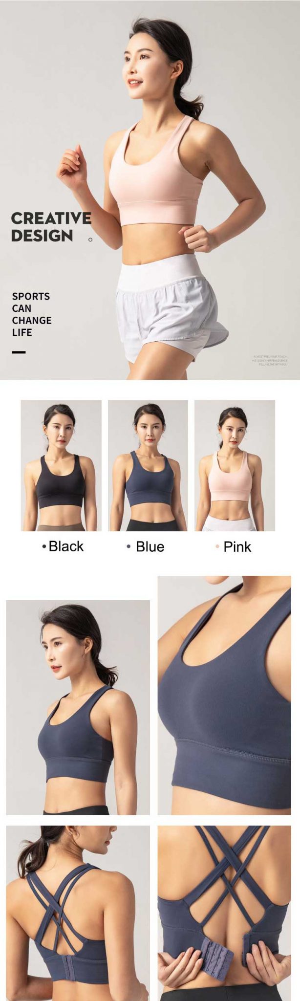 Back clasp sports bra Activewear manufacturer Sportswear Manufacturer HL