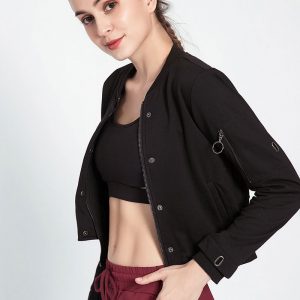 The-stitching-design-of-black-sports-jacket-womens-is-a-highlight.-The-fabric-is-divided-into-different-parts