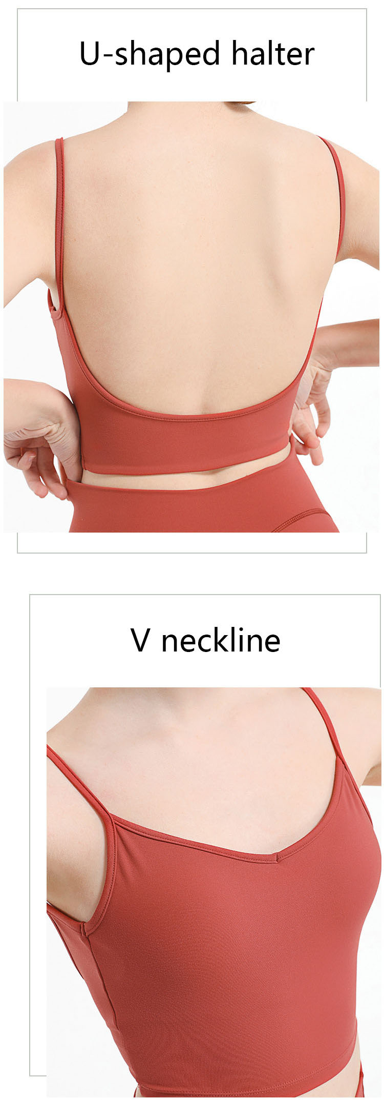One shoulder sports bra, visually elongated the back line