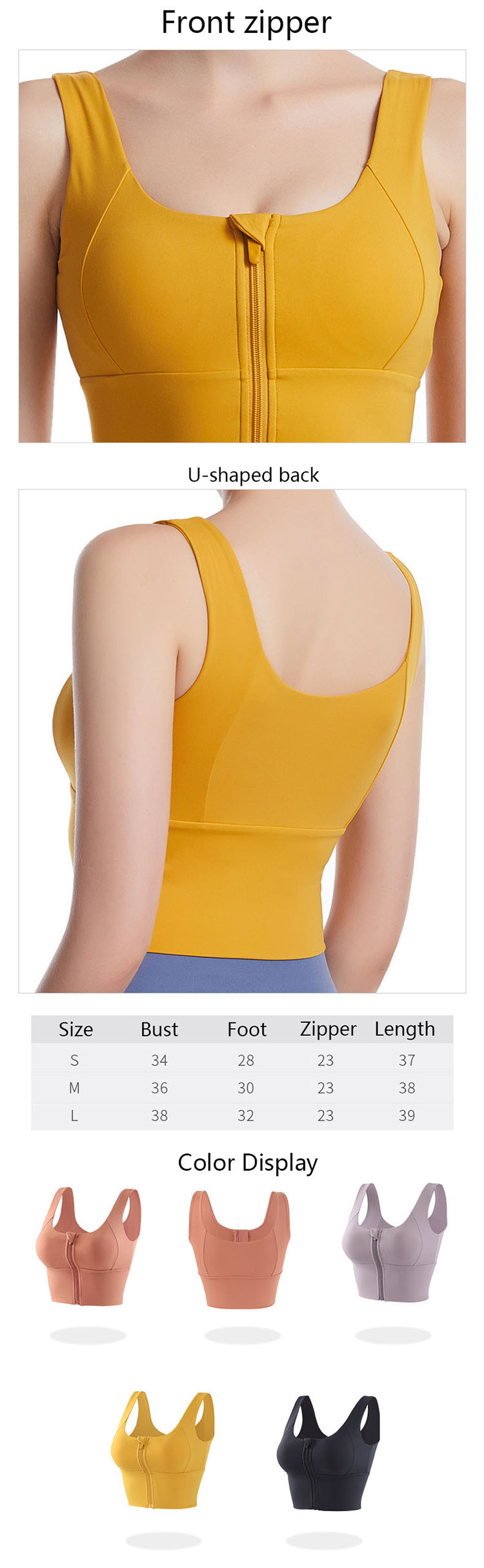 The zip up sports bra is the stitching of the basic bra with embossed line decorations