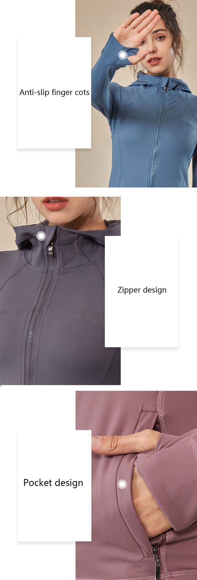Zipper design is used to prevent skin scratches during exercise.