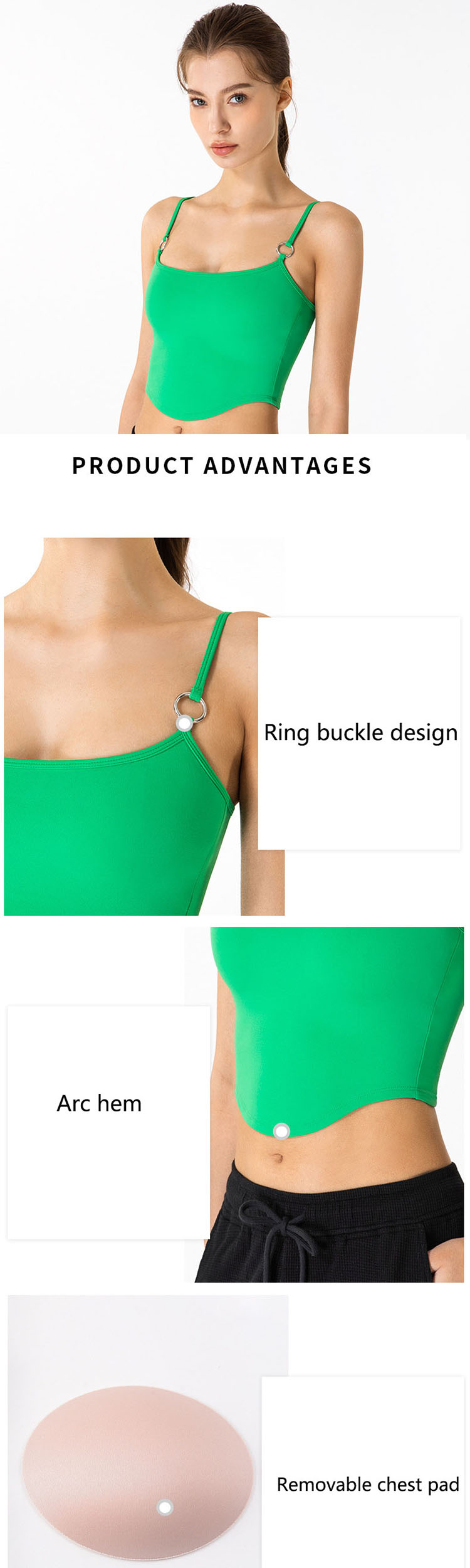 The design of the tank top with built in sports bra is suitable for home and sports scenes