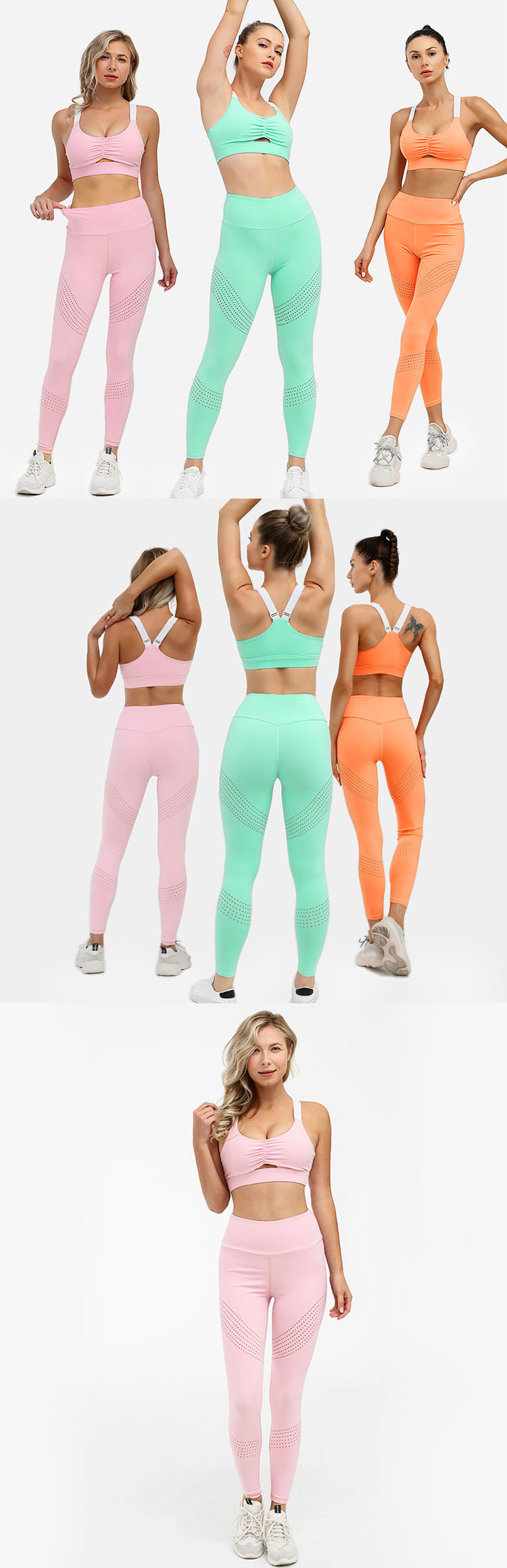 Yoga pants and sports bra are designed for easy access to nursing functions