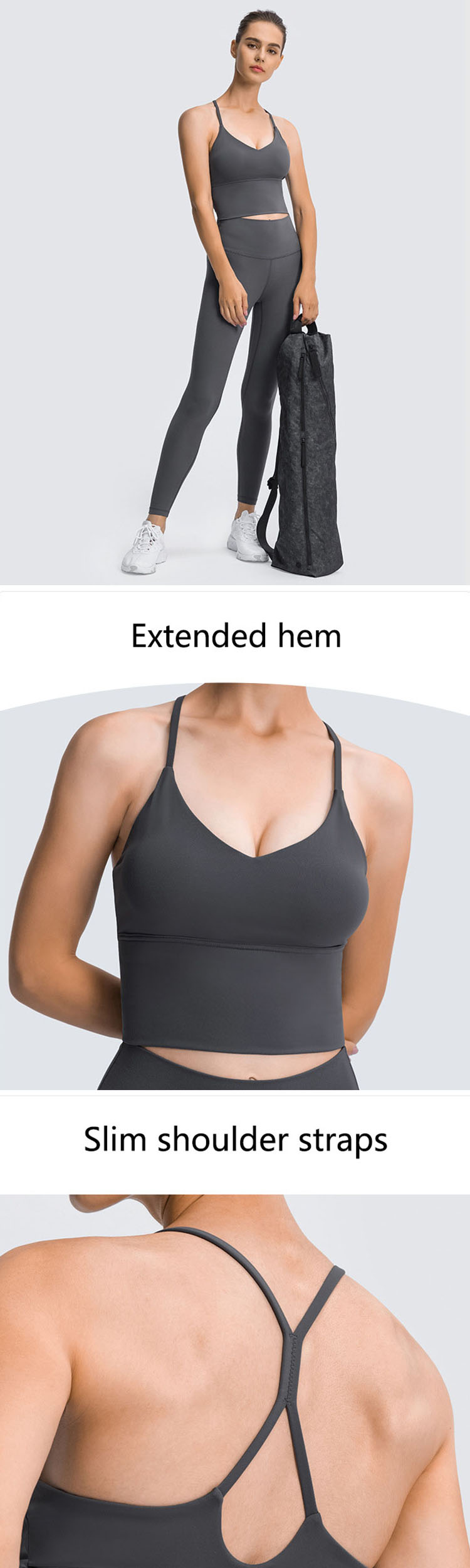 The appearance of the large open back emphasizes the charm of the skinny strap bra.