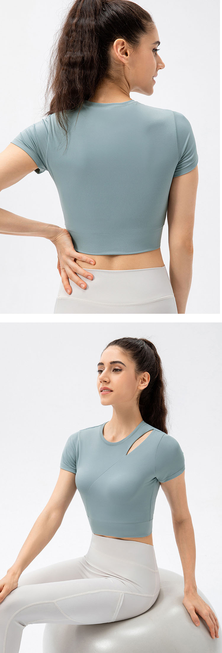 The shoulders are cutout to release the heat of exercise and keep the skin breathable and dry