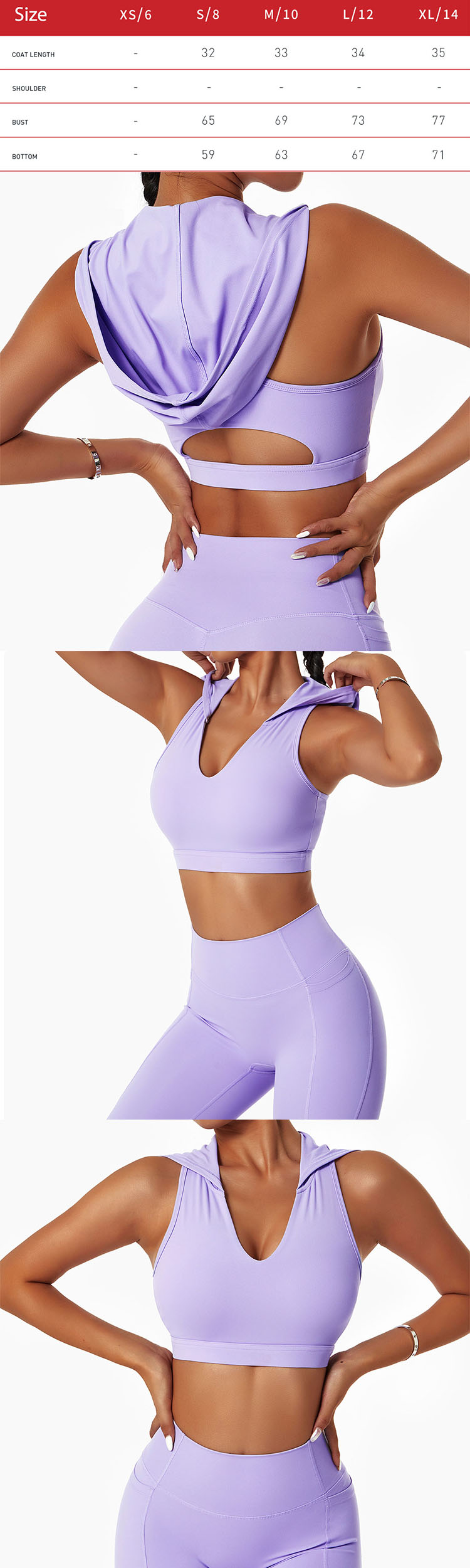 Hooded sports bra dominated by a simple silhouette
