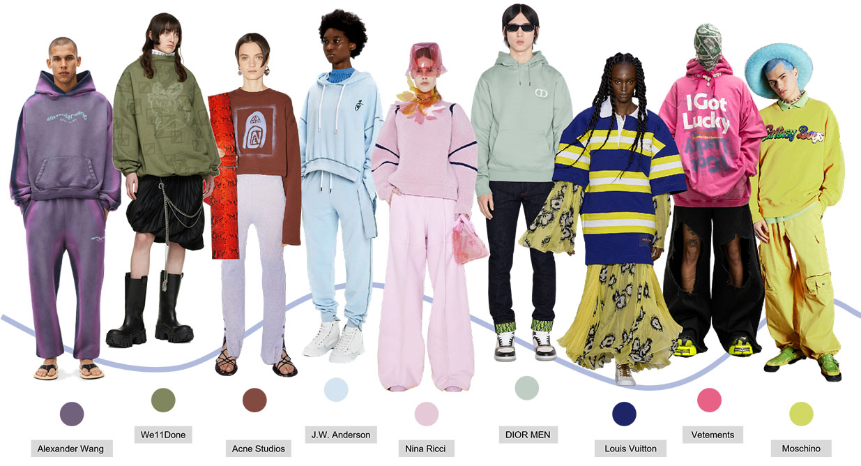 this article presents nine key colors in three color schemes, providing a strong color choice for the fall winter 23 24 season in the gender-neutral direction