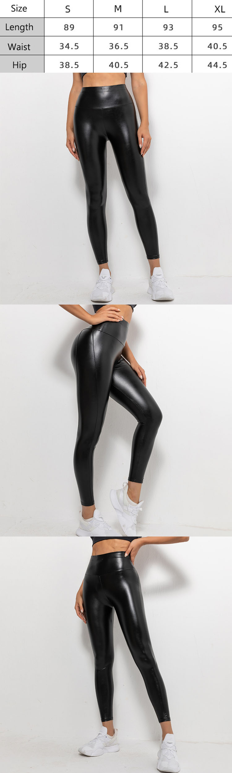 Womens black sports leggings with leather fabric are a popular subculture style