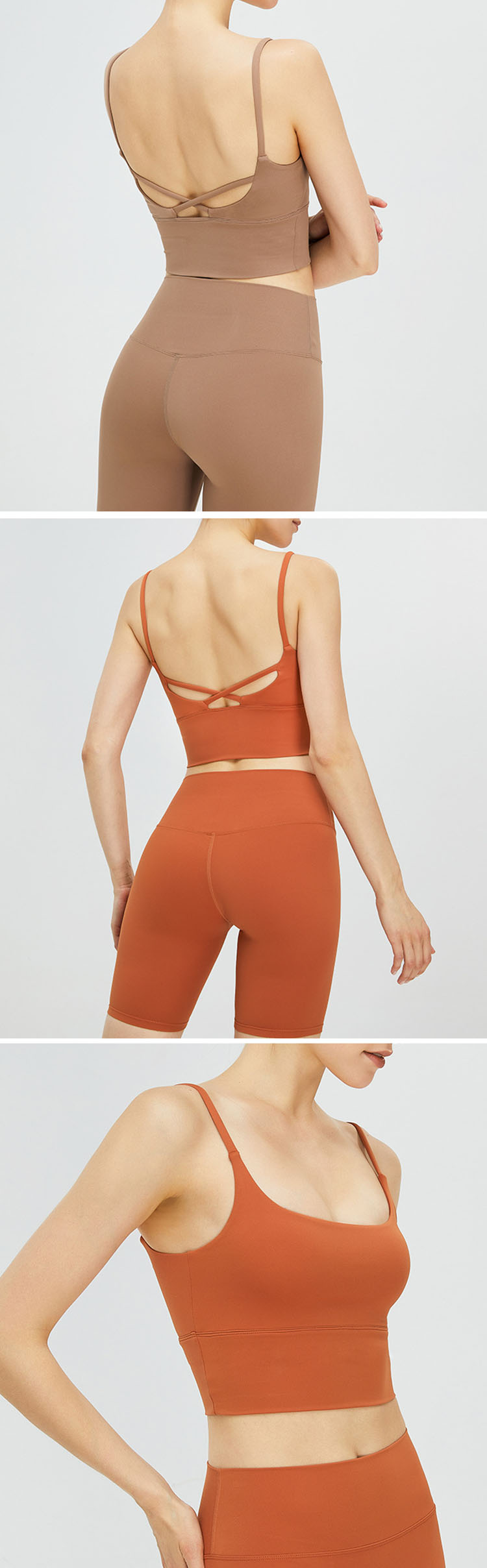 Cross back design is adopted to expose sexy back, showing sports charm without losing elegance