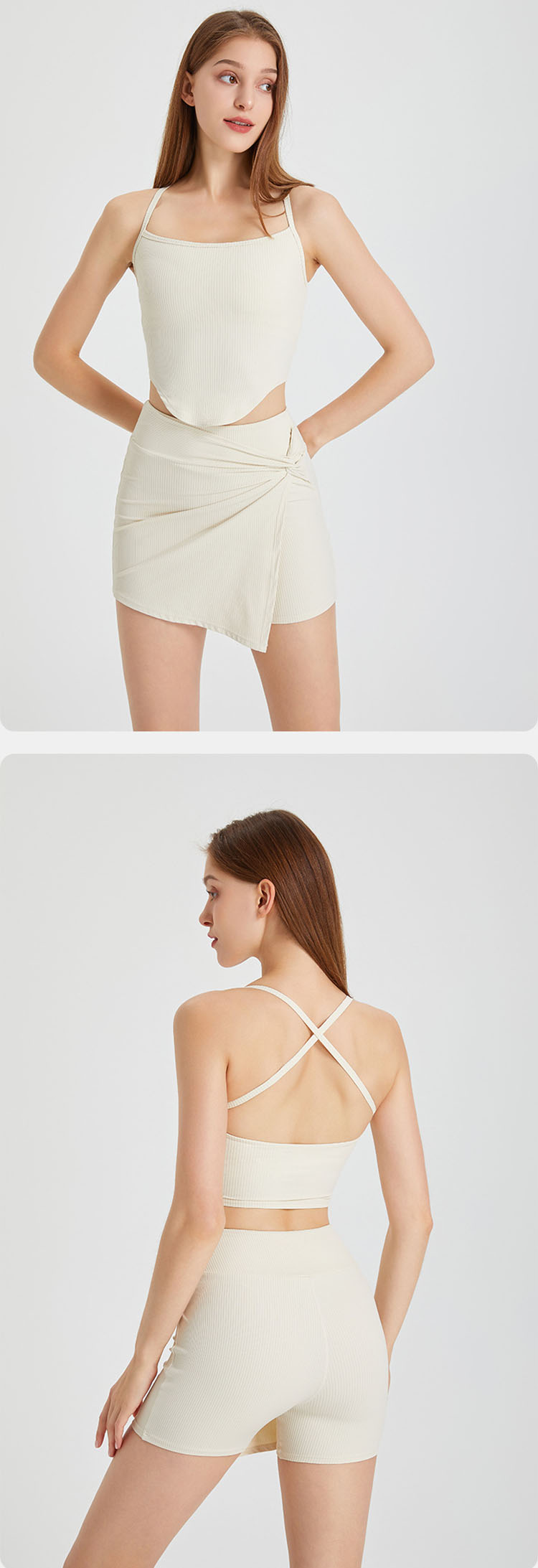 Cross back design is adopted to show sexy back and help sweat