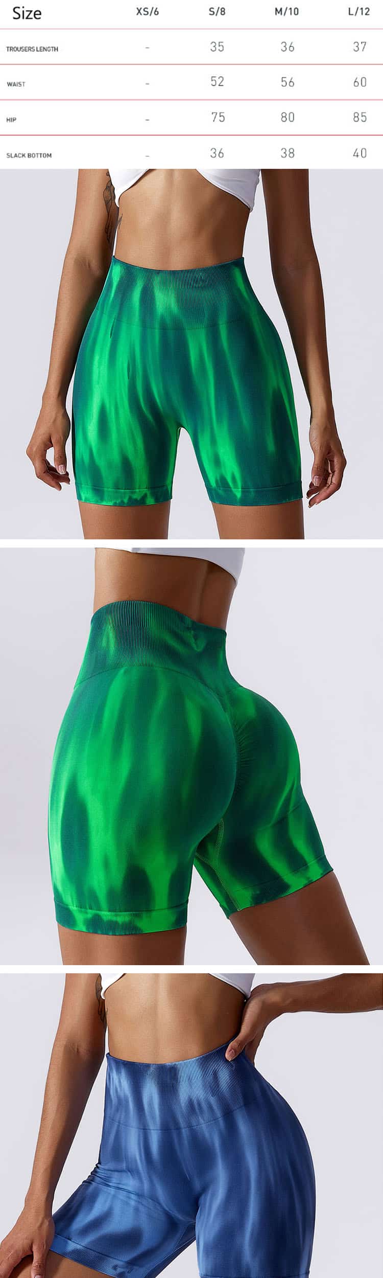 Fitness hot pants with simple model is matched with the printed outer layer