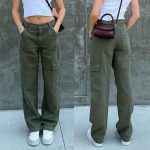 Stylish Forest Green Loose-Fit Workwear-Inspired Women's Denim Pants