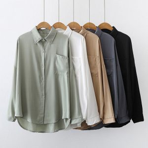 Bulk Buy Long-sleeved Solid Color Cotton Shirt with Single Breasted Closure and Lapel Collar for Streetwear