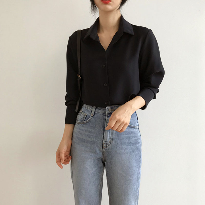 Vintage Korean-style Women's Casual Shirt with Figure-flattering Waist