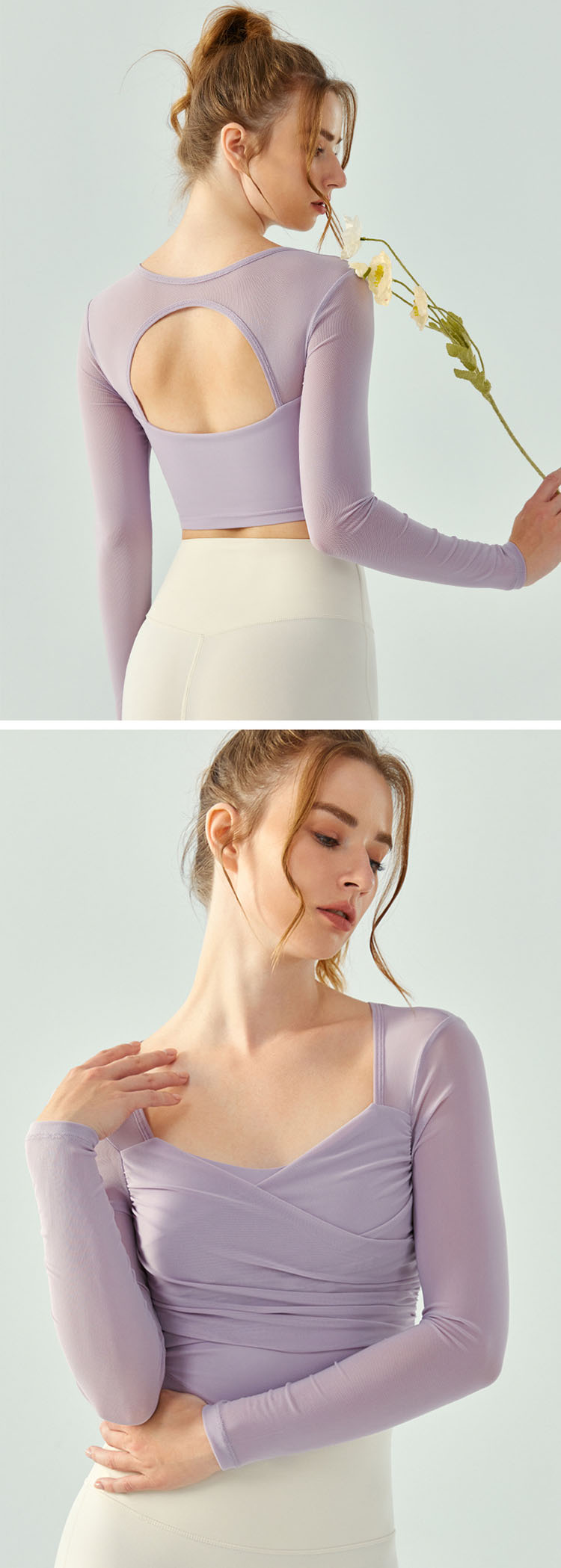 Open-back design is adopted to show sexy and beautiful back, which is breathable and sweat-wicking