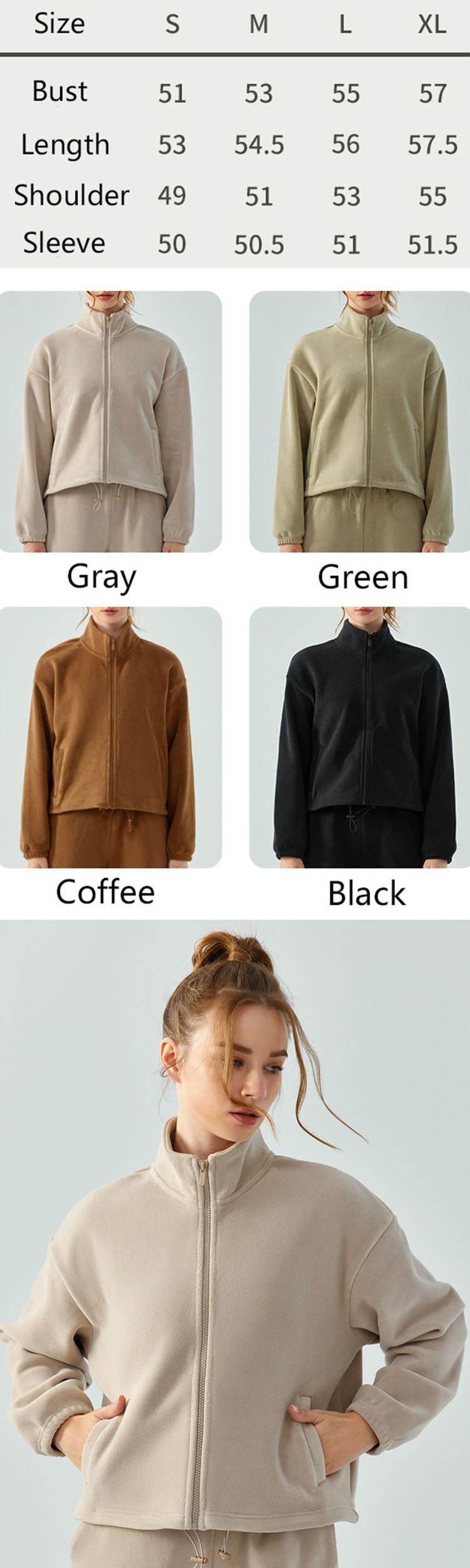 Adopt stand-up collar design, which is comfortable and not le neck, windproof and warm