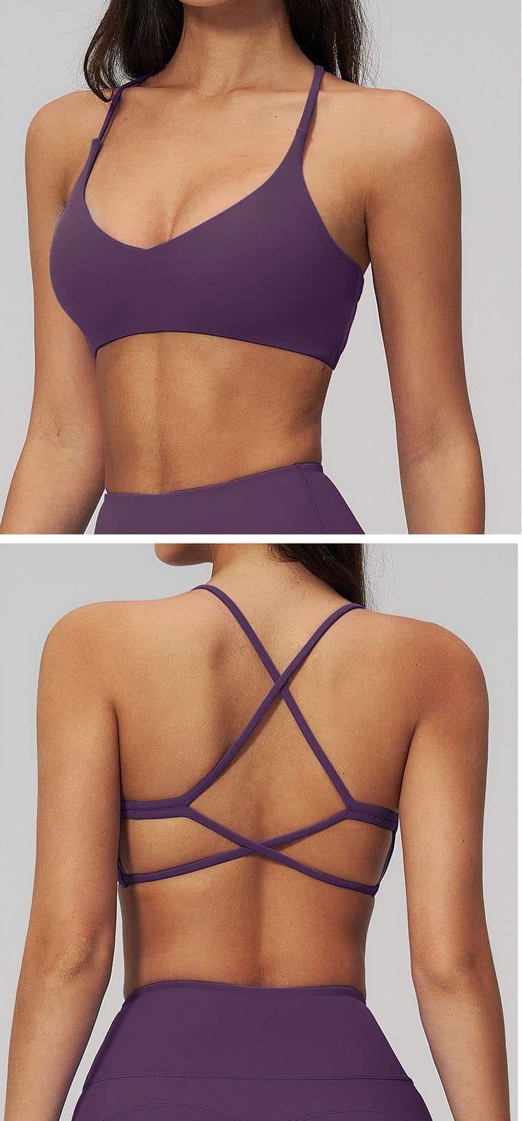 The fashionable crisscross back design is the highlight of this piece