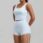 Women High Waist Peach Hip Contrast Color Drawstring Sports Shorts