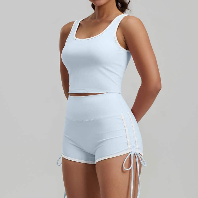 Women High Waist Peach Hip Contrast Color Drawstring Sports Shorts