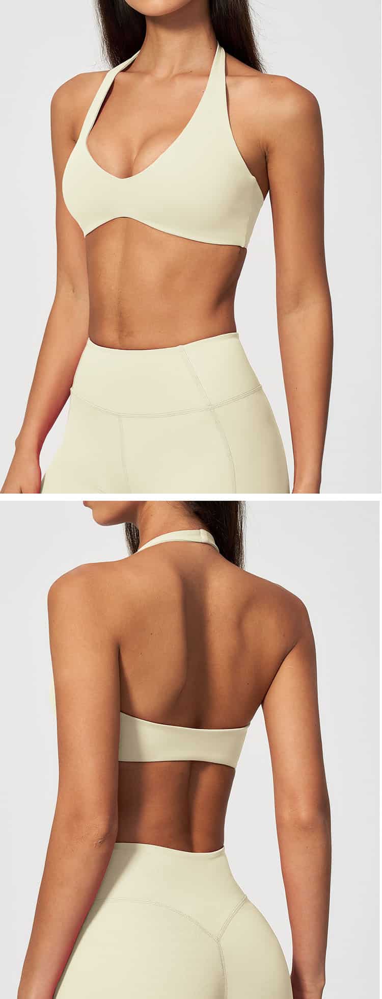Adopting classic halter strap and elegant V-neck design