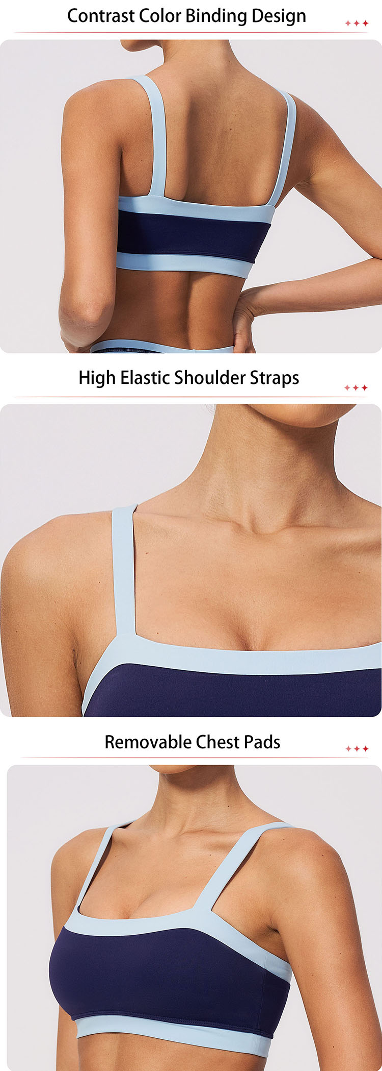 Boasting a trendy minimalist style, the bra is decorated with delicate contrast color binding on all edges