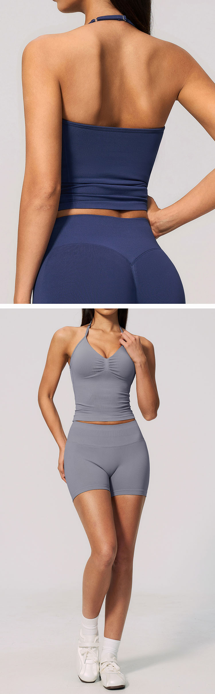 Highlighted with a chic halter V-neck design
