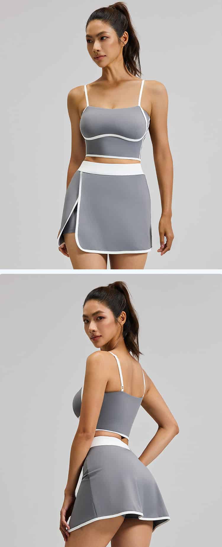 The top adopts a fashionable halter V-neck design with cutout open back