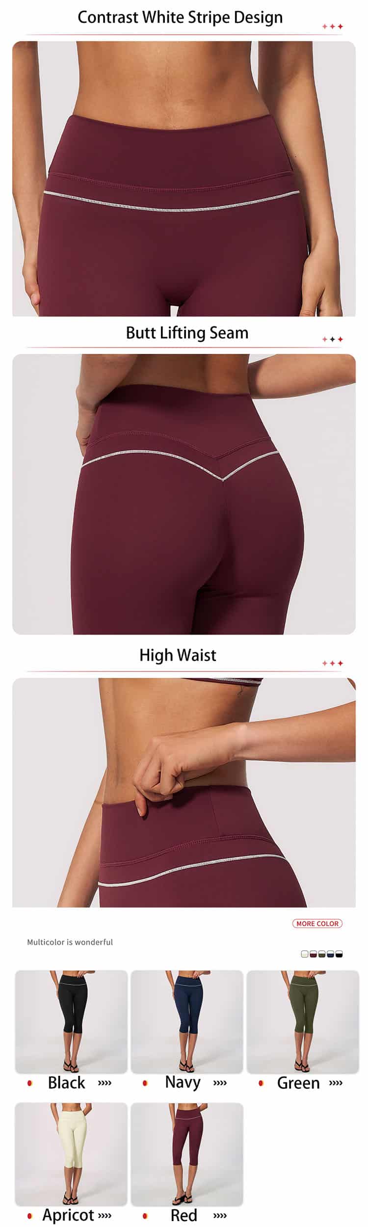 These high waist color block sports capri pants are a versatile staple for women’s activewear collections