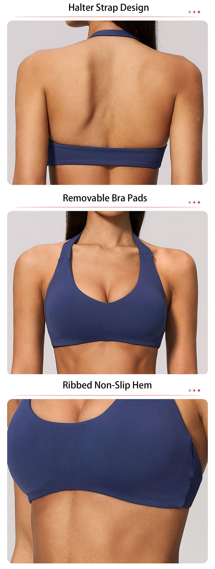 This Seamless Knit Halter Sports Bra is a must-have staple for women’s activewear wardrobes