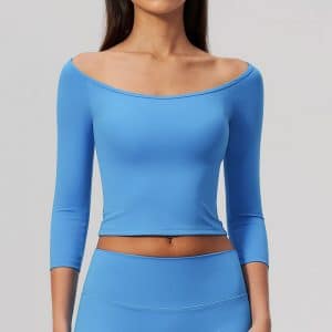 Three-Quarter Sleeve Yoga T-Shirt, Tight Waist-Cinching Workout Top, Two-Way Wear Breathable Activewear for Pilates Sports Training
