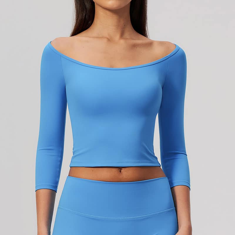 Three-Quarter Sleeve Yoga T-Shirt, Tight Waist-Cinching Workout Top, Two-Way Wear Breathable Activewear for Pilates Sports Training