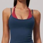 Color Block Halter Yoga Tank Top, Removable Pads Hollow Square Cutout Back Slim Fit Workout Cami for Women