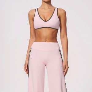 Color Block Open Back Sports Bra, V-Neck Removable Pads Yoga Bralette, Stylish Outerwear Workout Intimates for Women