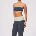 Contrast Color Bandeau Yoga Set, Flared Leg High Waist Workout Outfit with Removable Pads