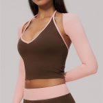 One-Piece Cut Yoga Shrug, Long Sleeve Hollow Back Workout Cover Up with Thumb Hole Cuffs