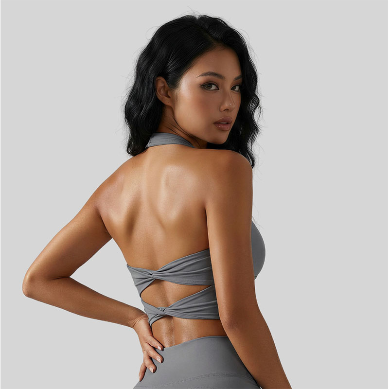Twist Halter Yoga Tank Top, High Elastic Breathable Slim Fit Sports Vest, Casual Workout Activewear for Women