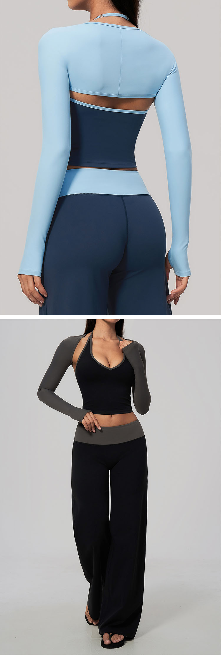 the entire neckline and shrug part features seamless and integrated molding without redundant stitching