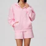 Autumn Winter American Hooded Sweatshirt, Loose Thickened Full-Zip Casual Sports Fitness Jacket for Women