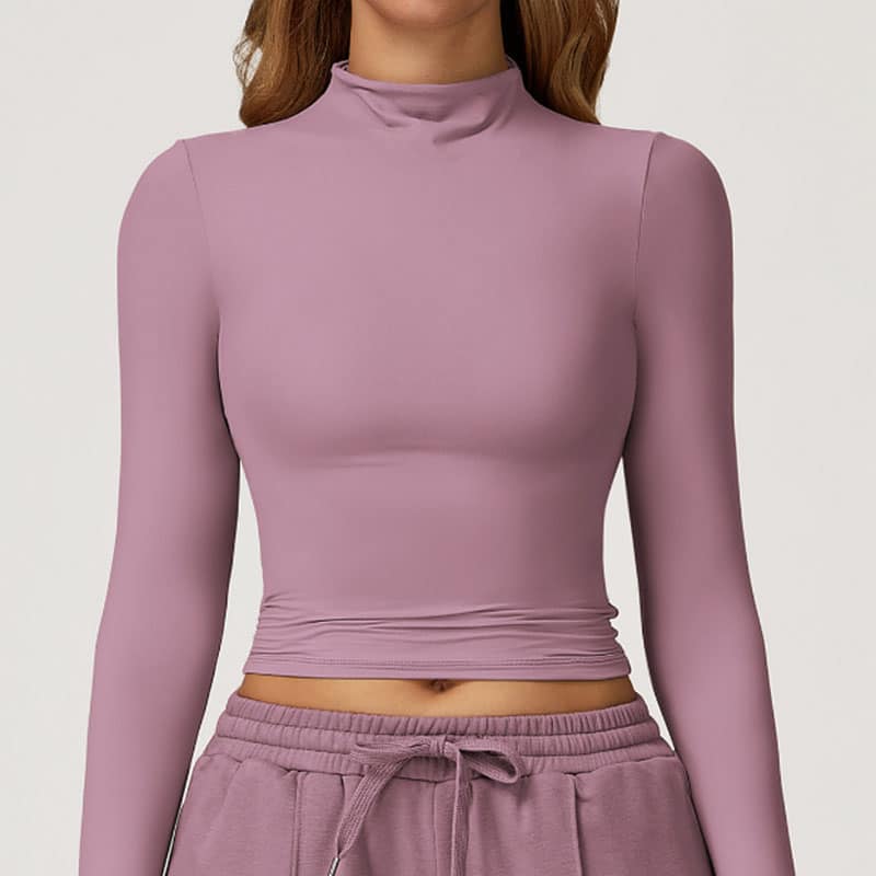 Quick Dry Fitness Long Sleeve Top, High Neck Tight Versatile Outer Wear Yoga Shirt for Women